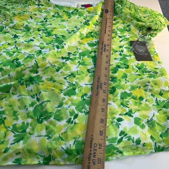 Vince Camuto Womens Floral Ruffle Flutter Short Sleeve Blouse Green Size Medium - Picture 9 of 10
